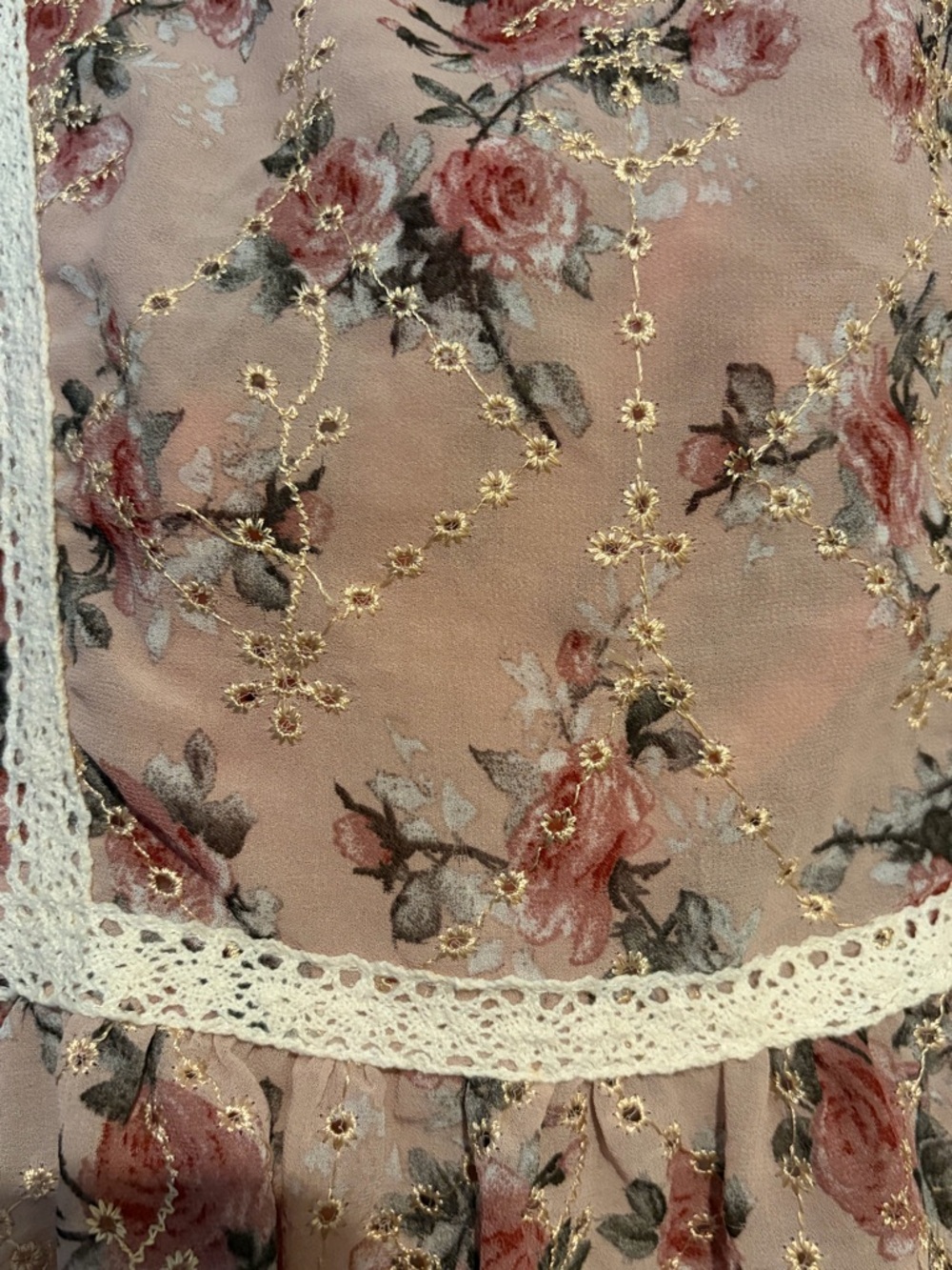 Kindred Floral Lace Blouse Medium Boho Cottagecore Sheer Embroidered Pink Top-M - Picture 5 of 5